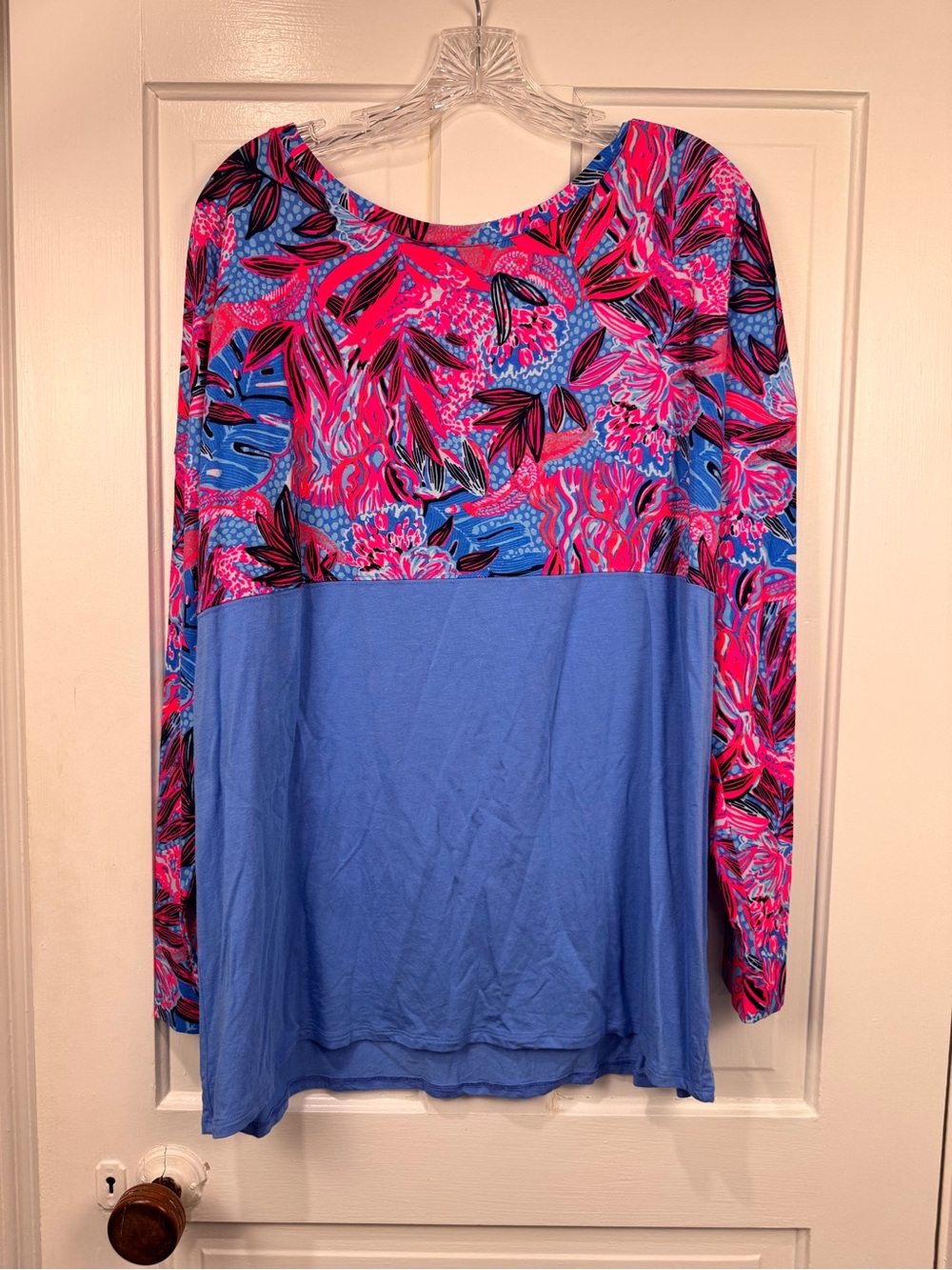 Lilly Pulitzer Blue and Pink Floral Long Sleeve Tee